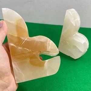 Vintage White Wedge Marble Bookends, set of 2 Bookends - Bookshelf Decor - Natur